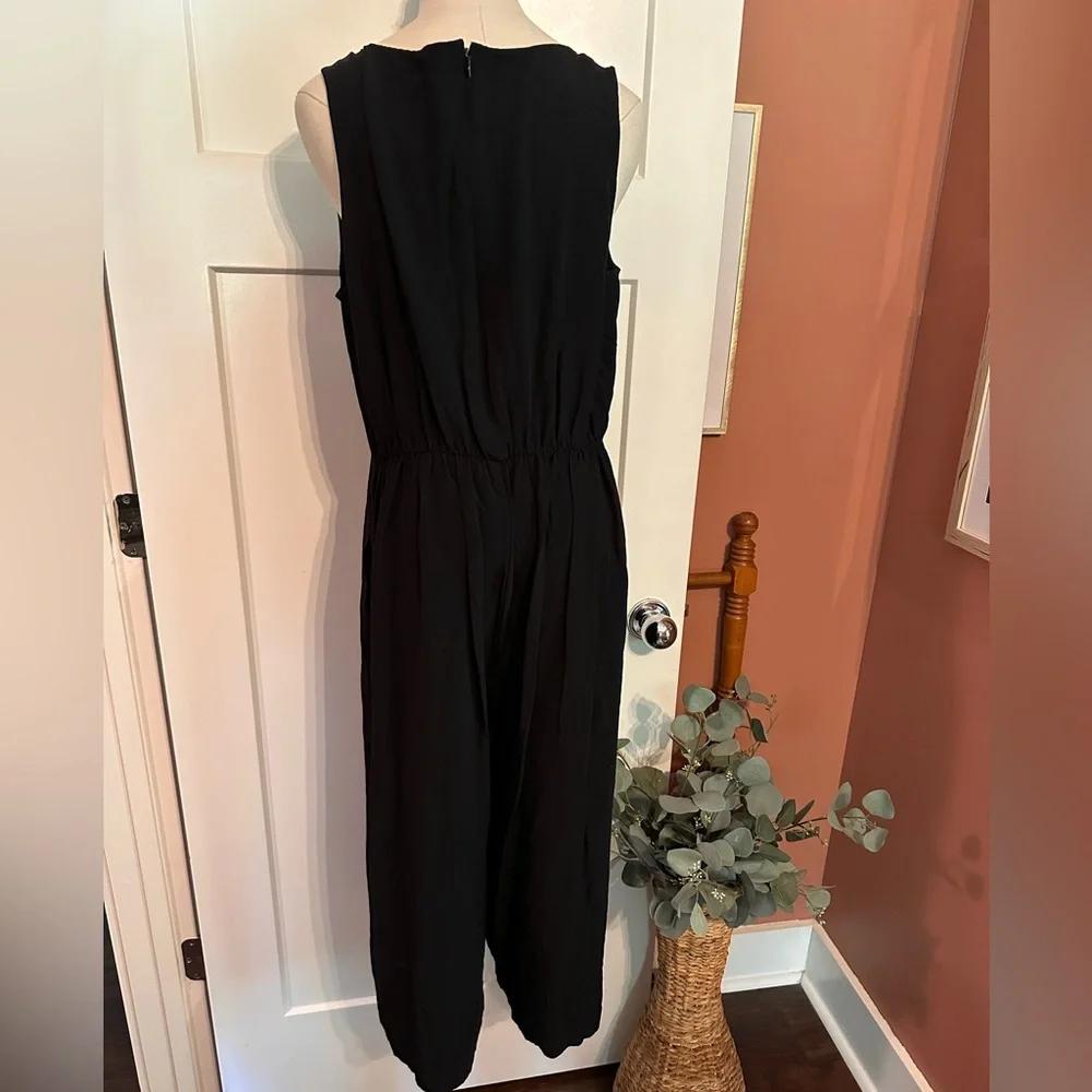 Eileen Fisher Black Sleeveless draped back zipper tencel viscose L ankle jumper